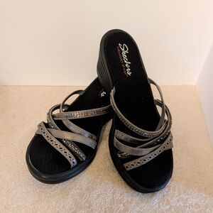 Skechers Women's Black and Silver Strappy Sandals